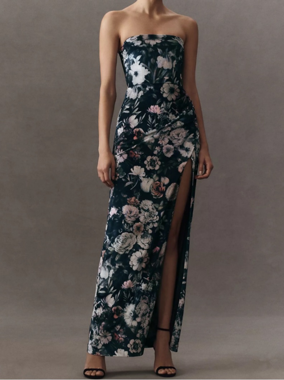 Anthropologie BHLDN Luella Velvet Strapless Floral Maxi Dress with Side Slit